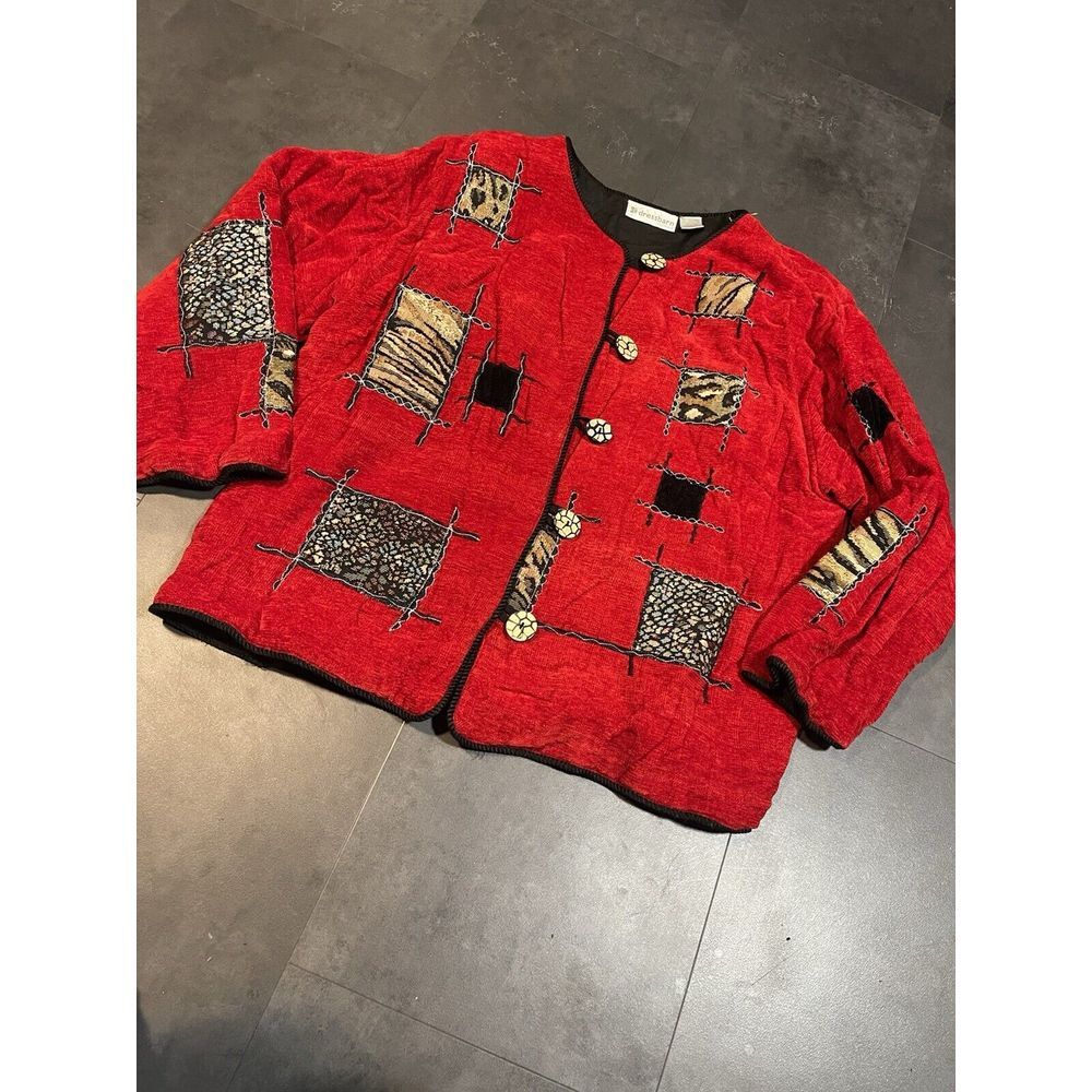 Dressbarm Patchwork cardigan 1X Mixed Funky Art To Wear  Boho Chic Vintage S-303